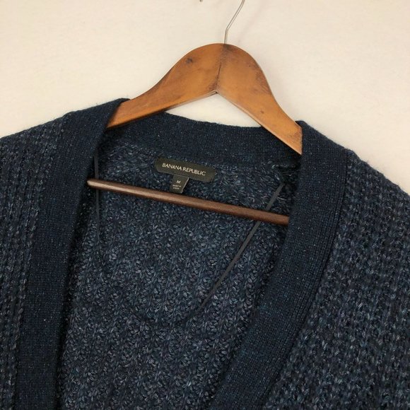 Banana Republic Women's Size Medium Blue Merino Wool Alpaca Grandpa Cardigan - Picture 2 of 10